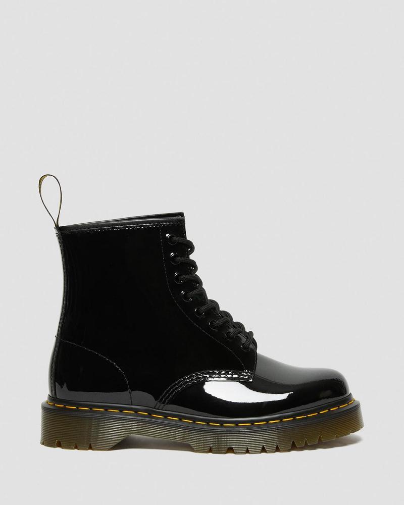 Black Men's Dr Martens 1460 Bex Patent Leather Lace Up Boots | CA 502TCE